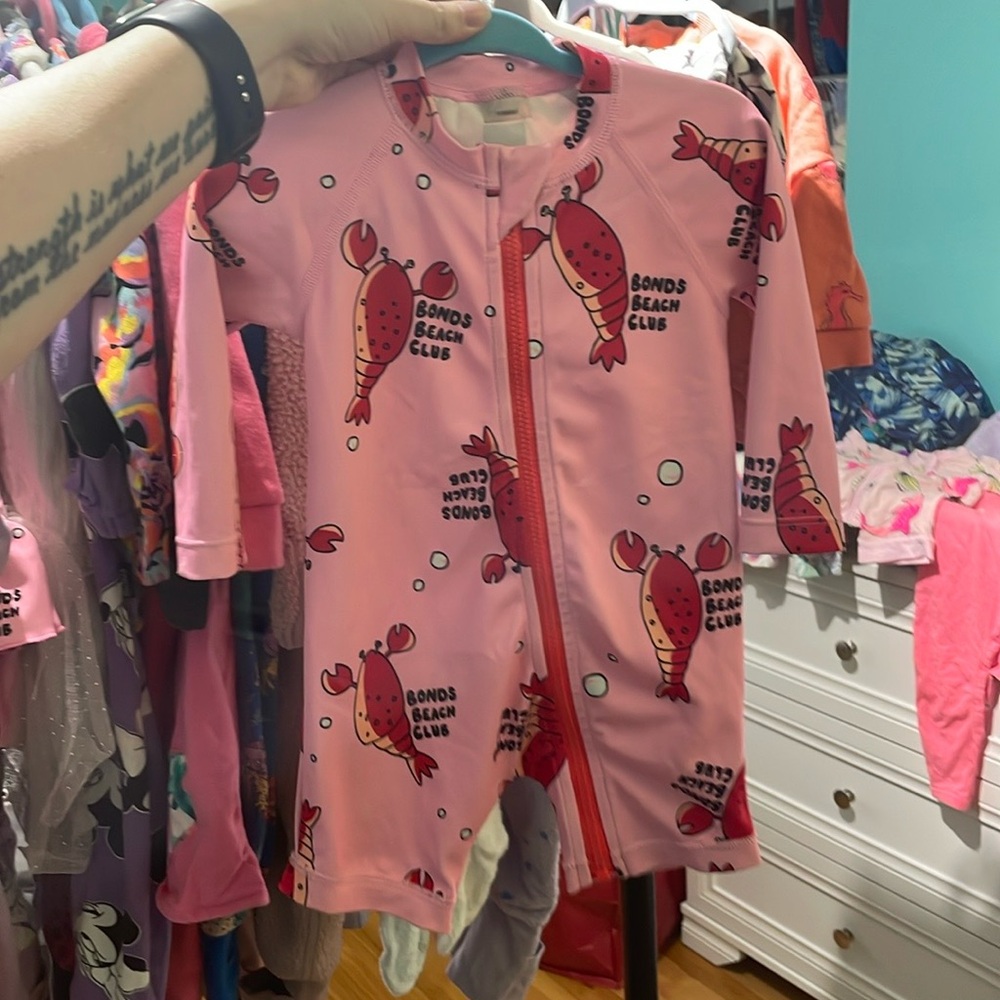 Bonds Pink Lobster Print Baby swimsuit